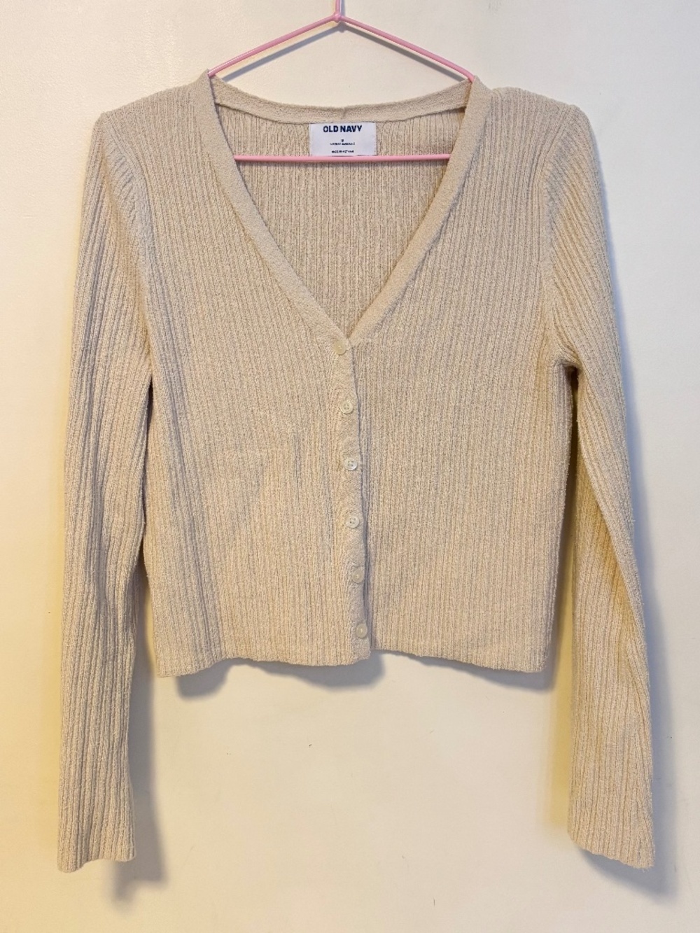 Old Navy Ribbed V Neck Button Down Cardigan Sweater Tan Beige Womens Size Small